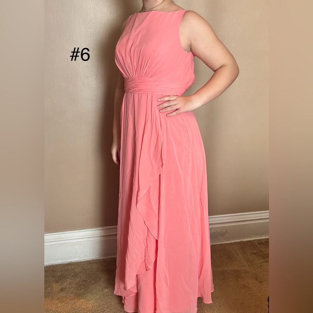 Ladies formal gown, never used; light coral chiffon, A-line high low ruffles